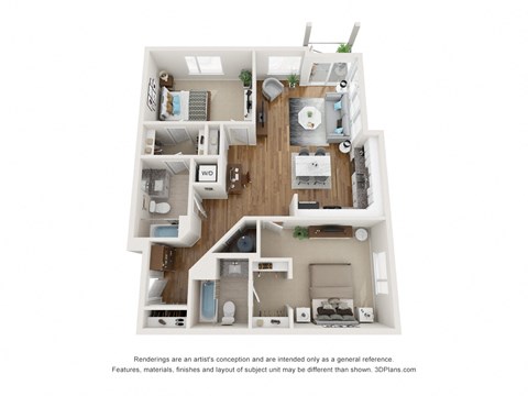 Floor plan for 2 beds, 2 baths, 1093 sqft